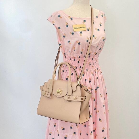 Michael Kors Purse Carmen Medium Flap Satchel shoulder bag buff - Picture 9 of 11